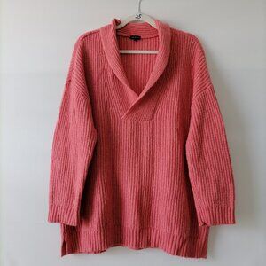 Talbots Coral Pink Drop Shoulder Shawl Collar Knitted Pullover Sweater Size XL